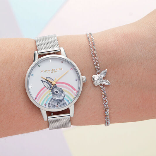 Illustrated Animals Rainbow Bunny Gold Silver Mesh Olivia Burton London