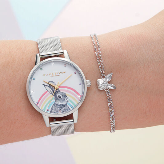 Rainbow Bunny et bracelet milanais or et argent