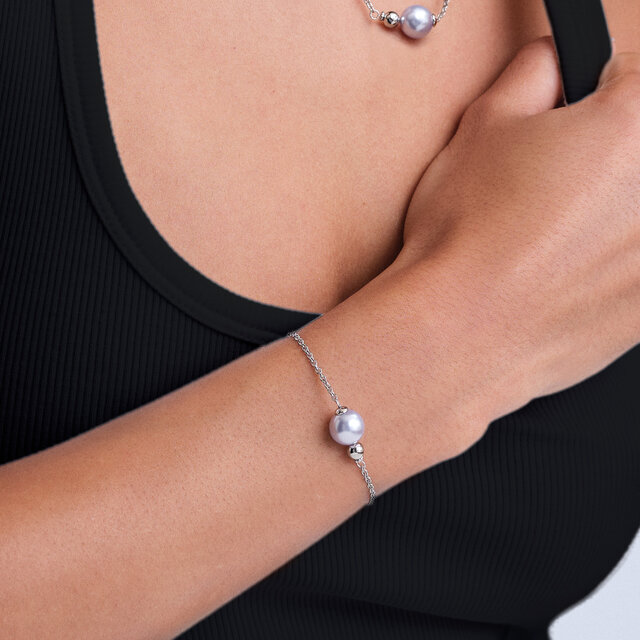 Modern Lavender Pearl Silver Tone Bracelet