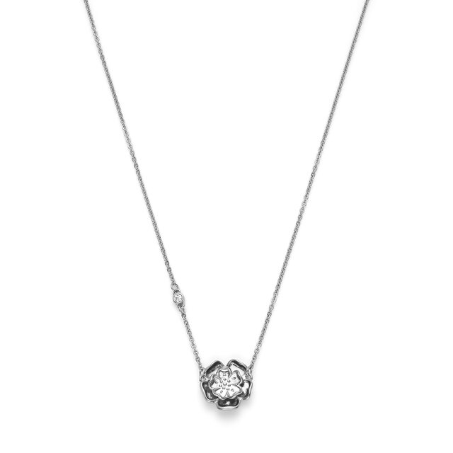 Tudor Rose Silver Tone Pendant Necklace