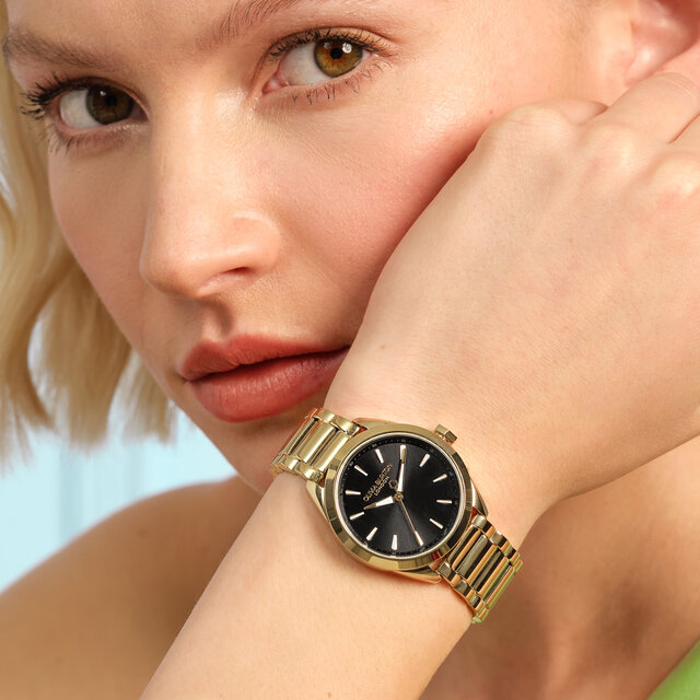 Montre Geo Noir & Bracelet Or 34mm