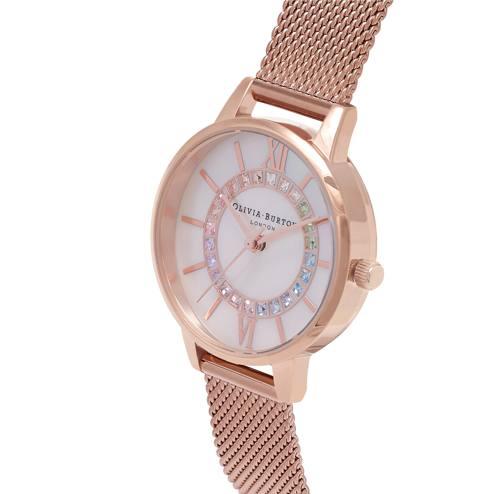 30mm White & Rose Gold Mesh Watch
