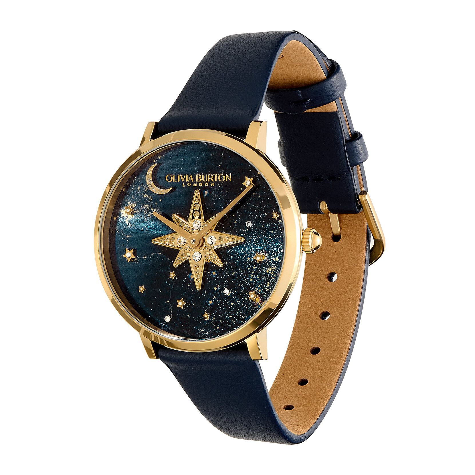 Celestial 35mm Nova Slim Gold & Sapphire Blue Leather Strap Watch ...