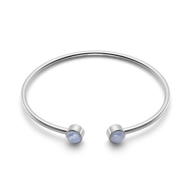 Bracelet Jonc Pierre Précieuse Agate Violet Cabochon Argent