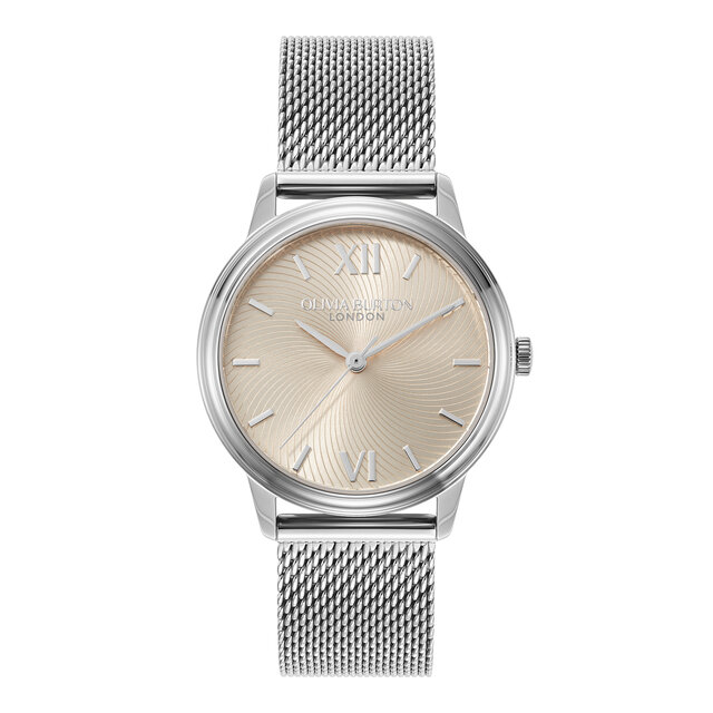 32mm Swirl Trench Coat & Silver Mesh Watch