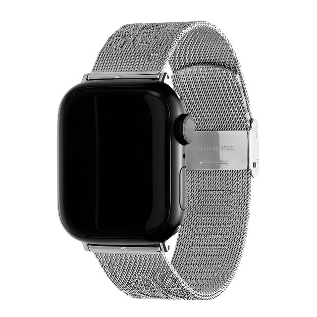 Silver with Floral Debossed Detail Mesh Strap
