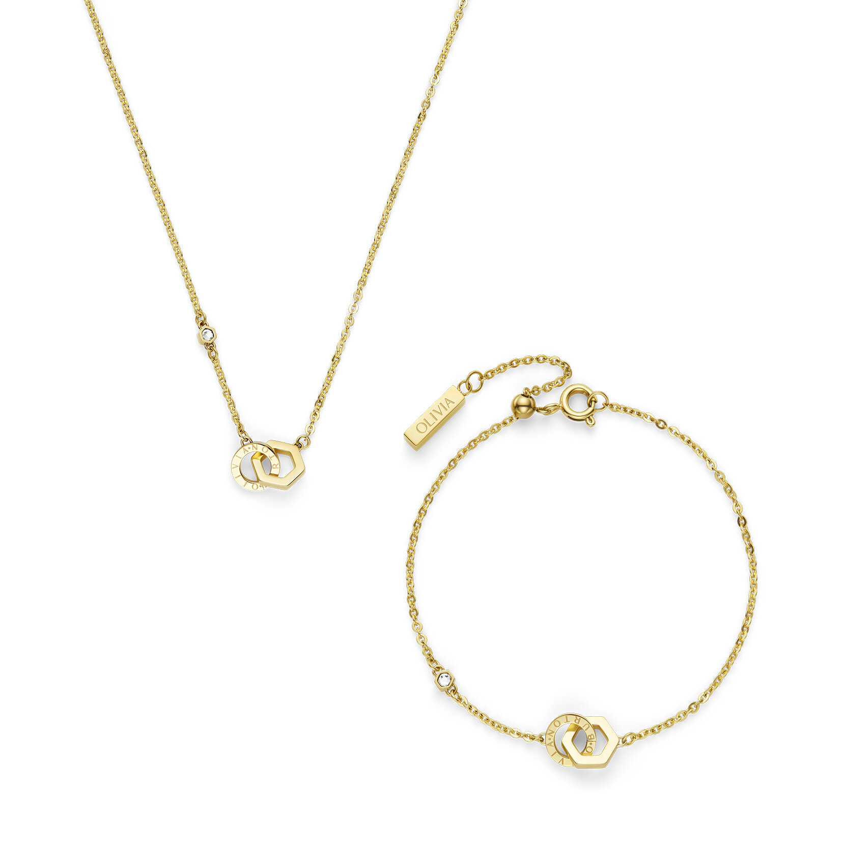 Hex Interlink Gold Plated Bracelet & Necklace Gift Set