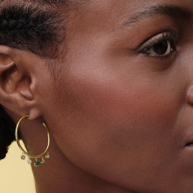 Mini Droplet Green Crystal Gold Plated Hoop Earrings