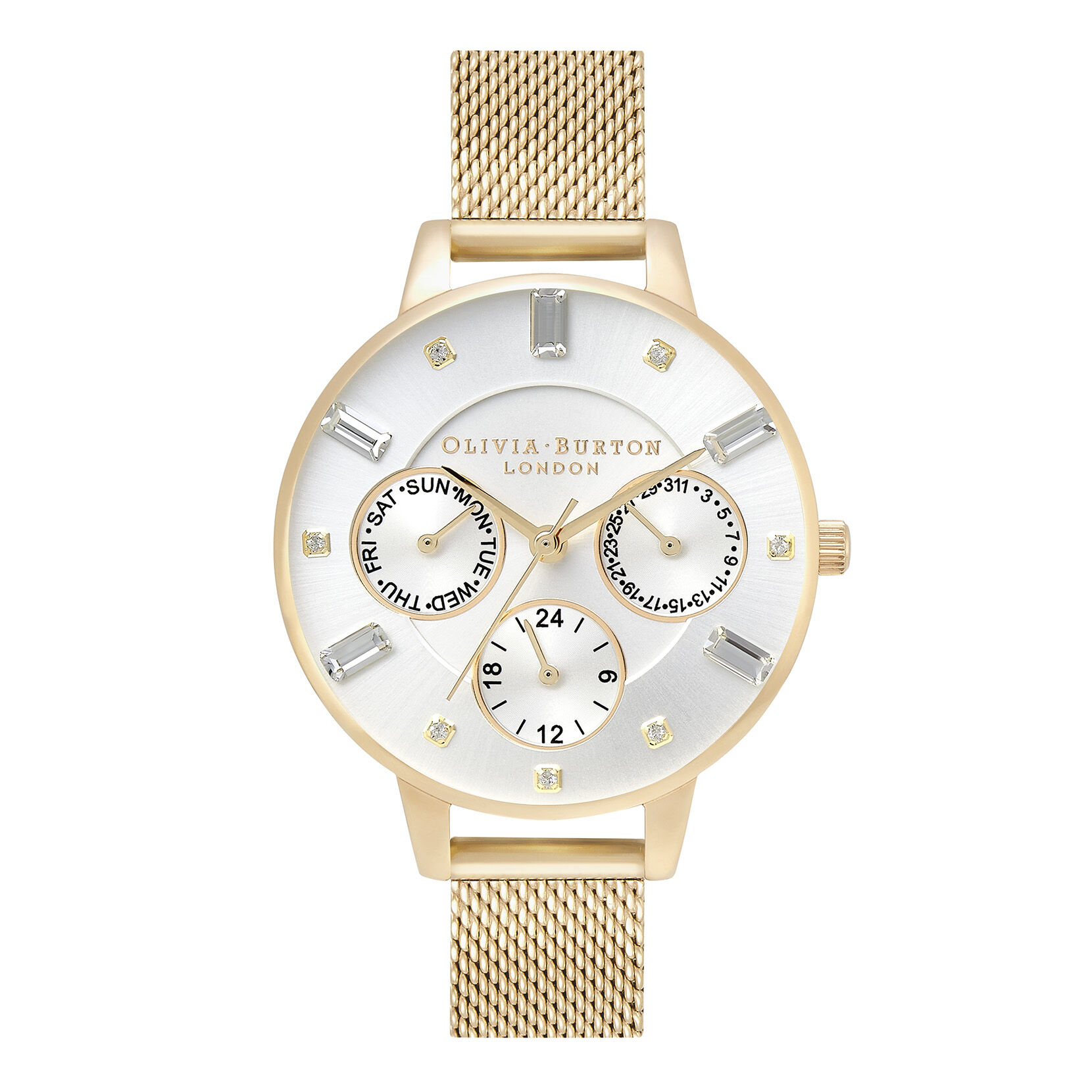 Multi Function 34mm Silver & Gold Mesh Watch
