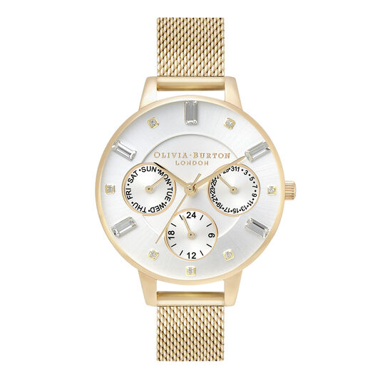 Classic Multifunction Demi Dial Silver & Gold Mesh Watch