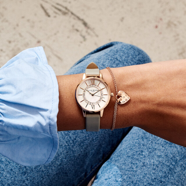 30mm Rose Gold & Grey Leather Strap Watch