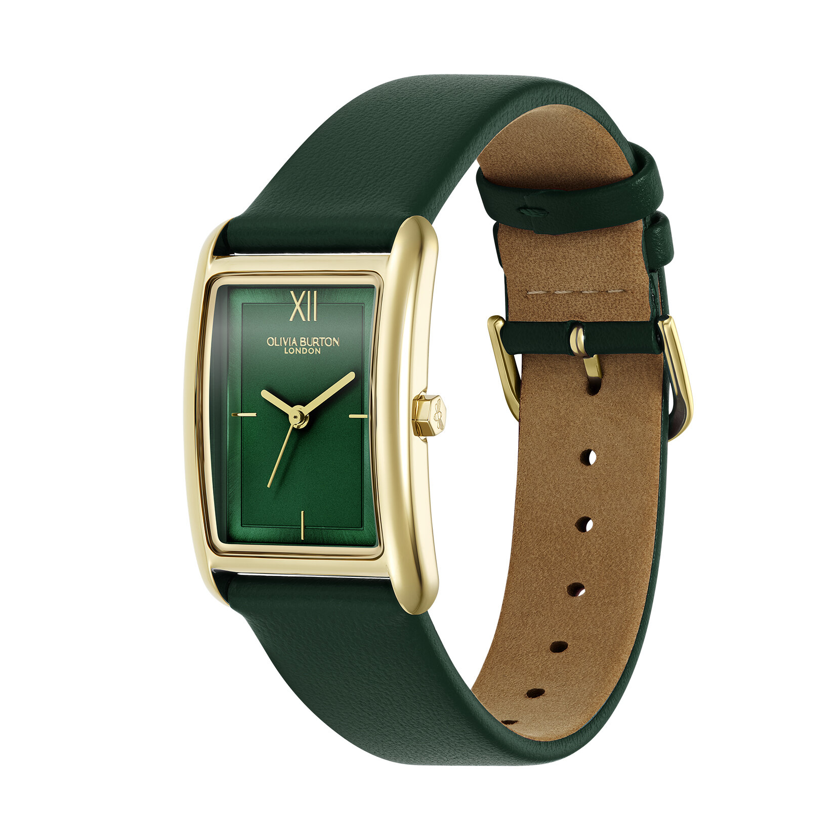 Bracelet de Montre en Cuire Grove 23mm Or & Vert Forêt