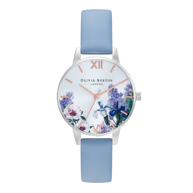 Montre Secret Garden à cadran Midi argent et bleu pâle