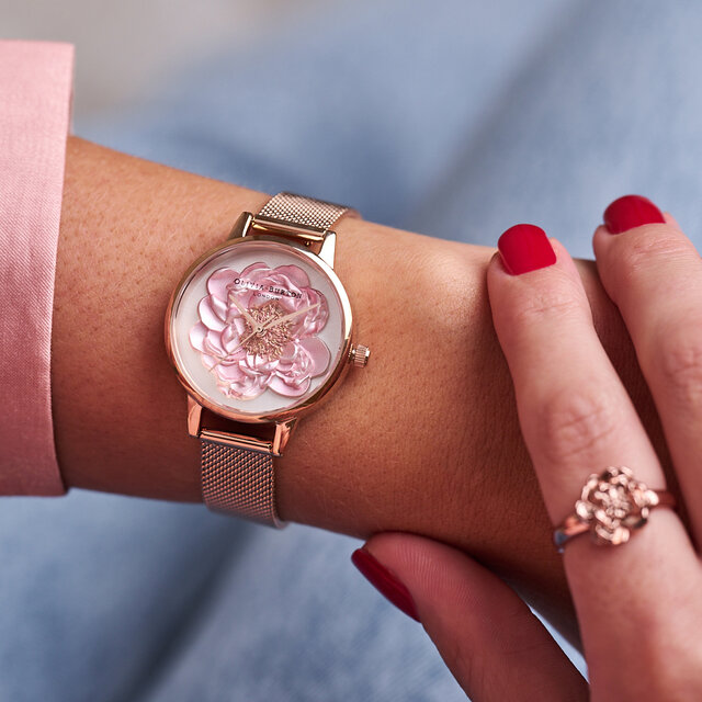 Montre Blossom à cadran Midi et bracelet milanais or rose