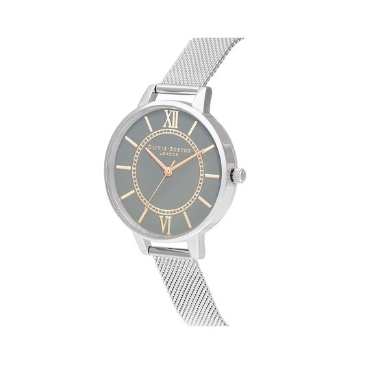Wonderland Grey Dial, Rose Gold & Silver Mesh Watch
