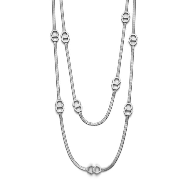 Honeycomb Loop Silver Tone Long Necklace