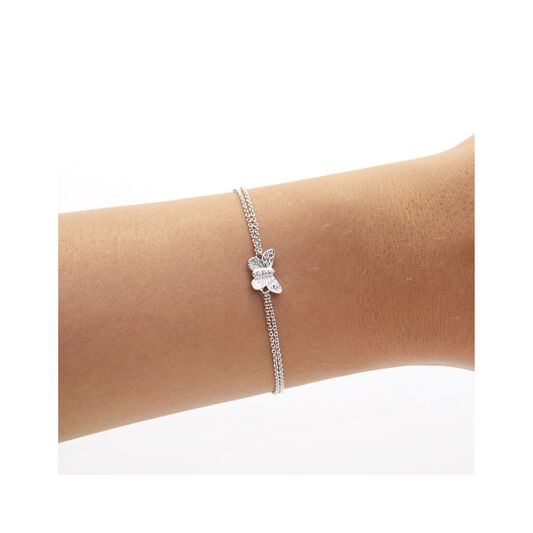 Bejewelled Butterfly Chain Bracelet Silver & Pink Stone