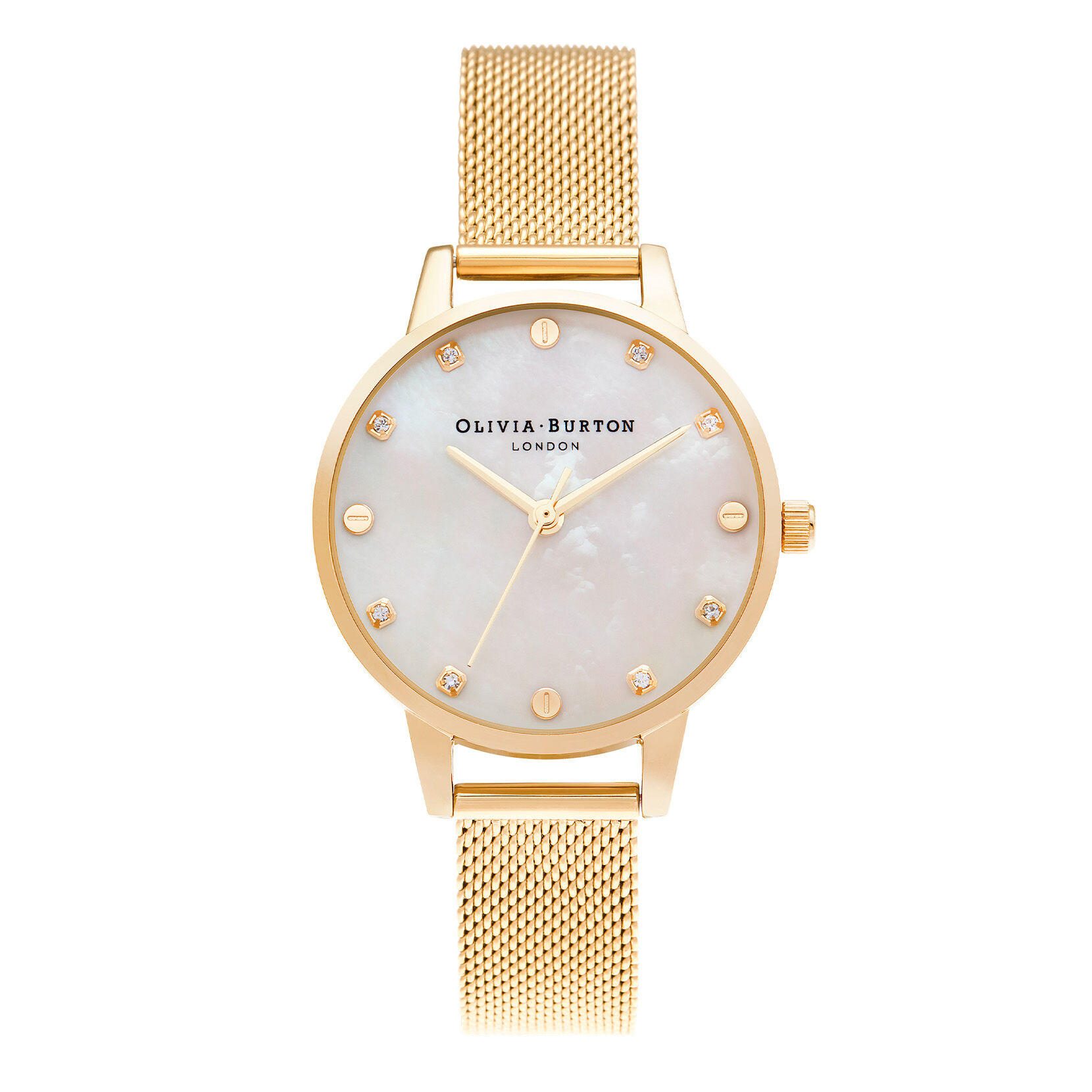 Midi Mother of Pearl Dial Pale Gold Mesh Watch