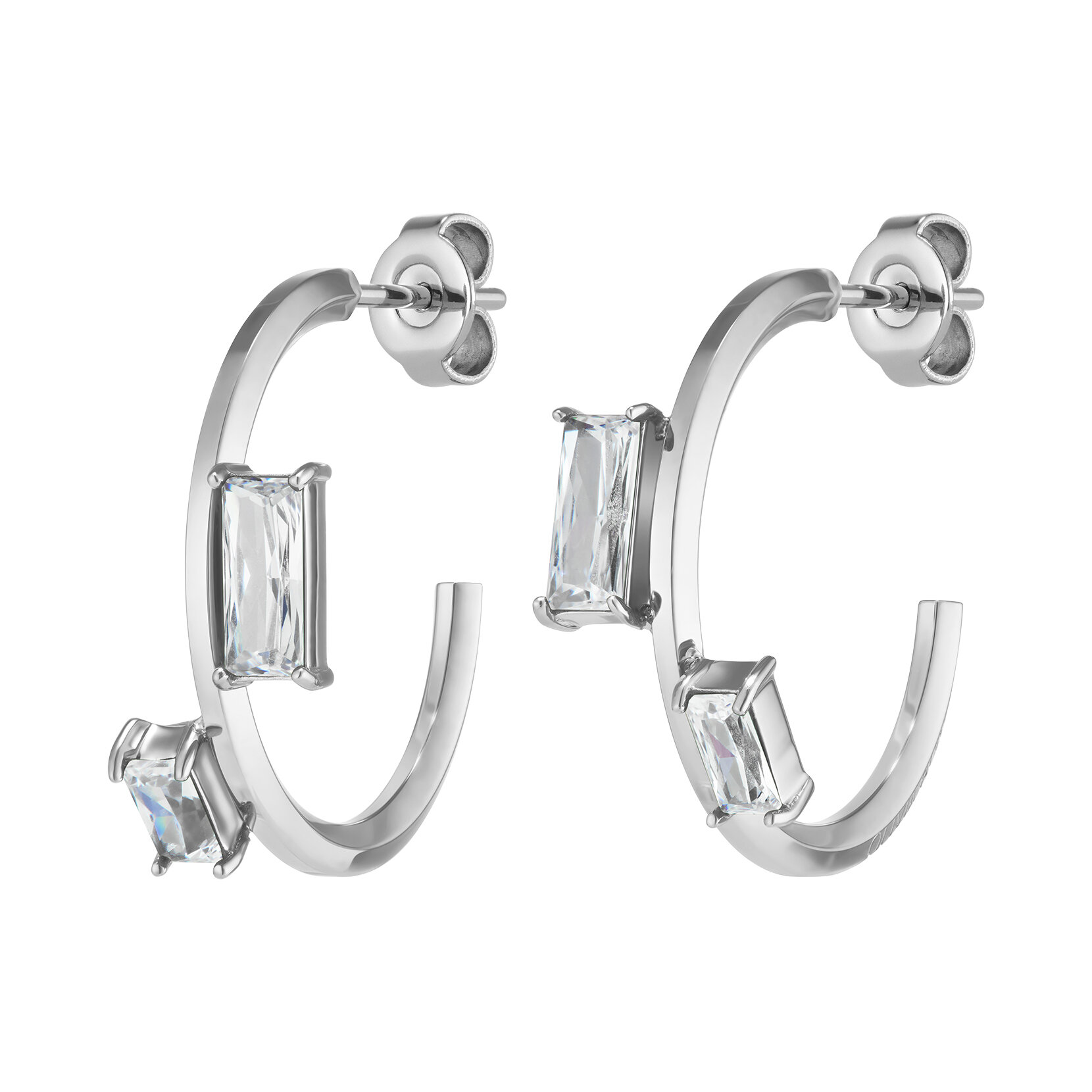Baguette Crystal Silver Tone Hoop Earrings