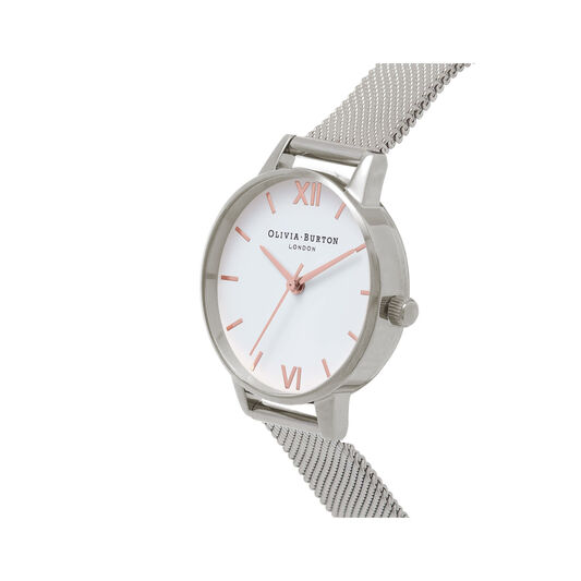 White Dial Silver Mesh Watch