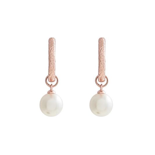 Antique Pearl Charm Rose Gold Hoops