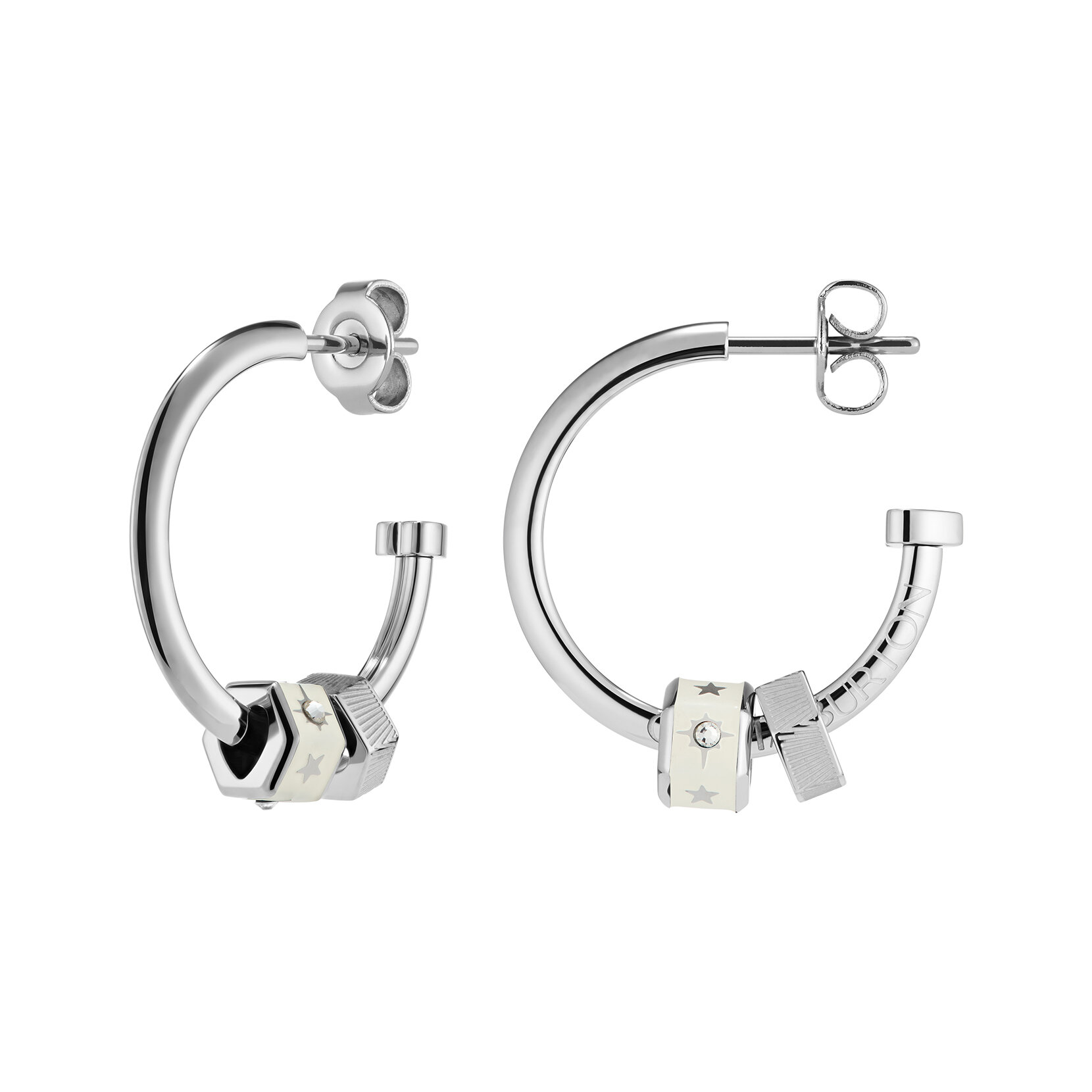 Boucles d'Oreilles Créoles Bead Charm Ivoire et Argent