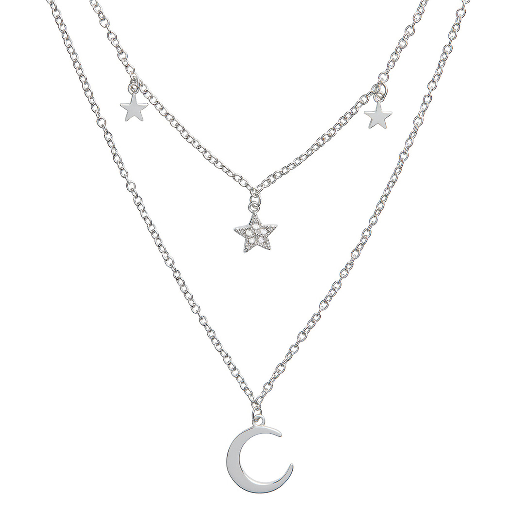 Collier en argent Celestial double croissant de lune et étoile