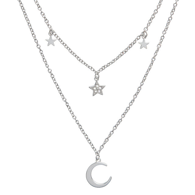 Collier en argent Celestial double croissant de lune et étoile