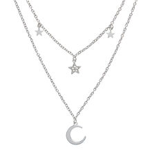 Collier en argent Celestial double croissant de lune et étoile