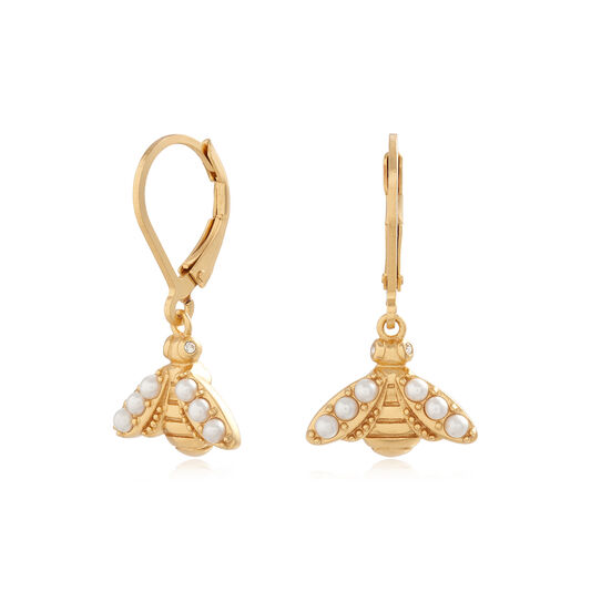 Pearl Bee Gold Bee Lever Back Hoops