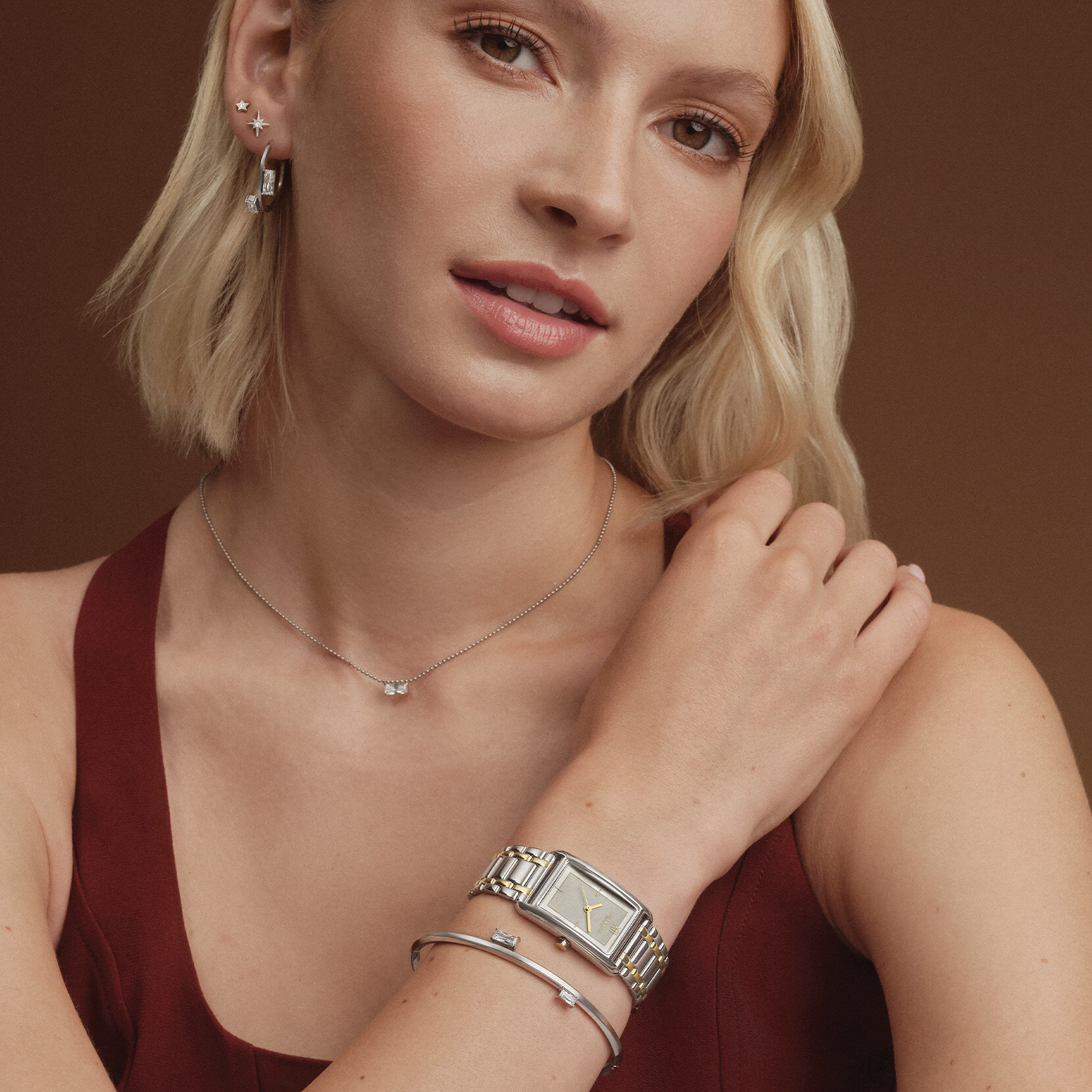 Baguette Crystal Silver Tone Bangle