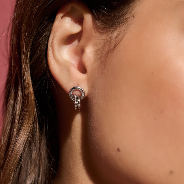Vintage Bead Silver Interlinked Circle Earrings