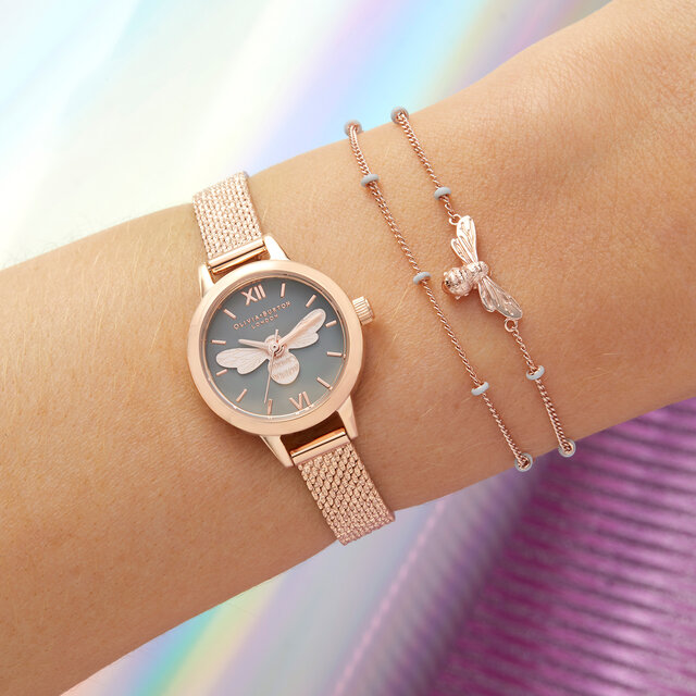 23mm Grey & Rose Gold Mesh Watch