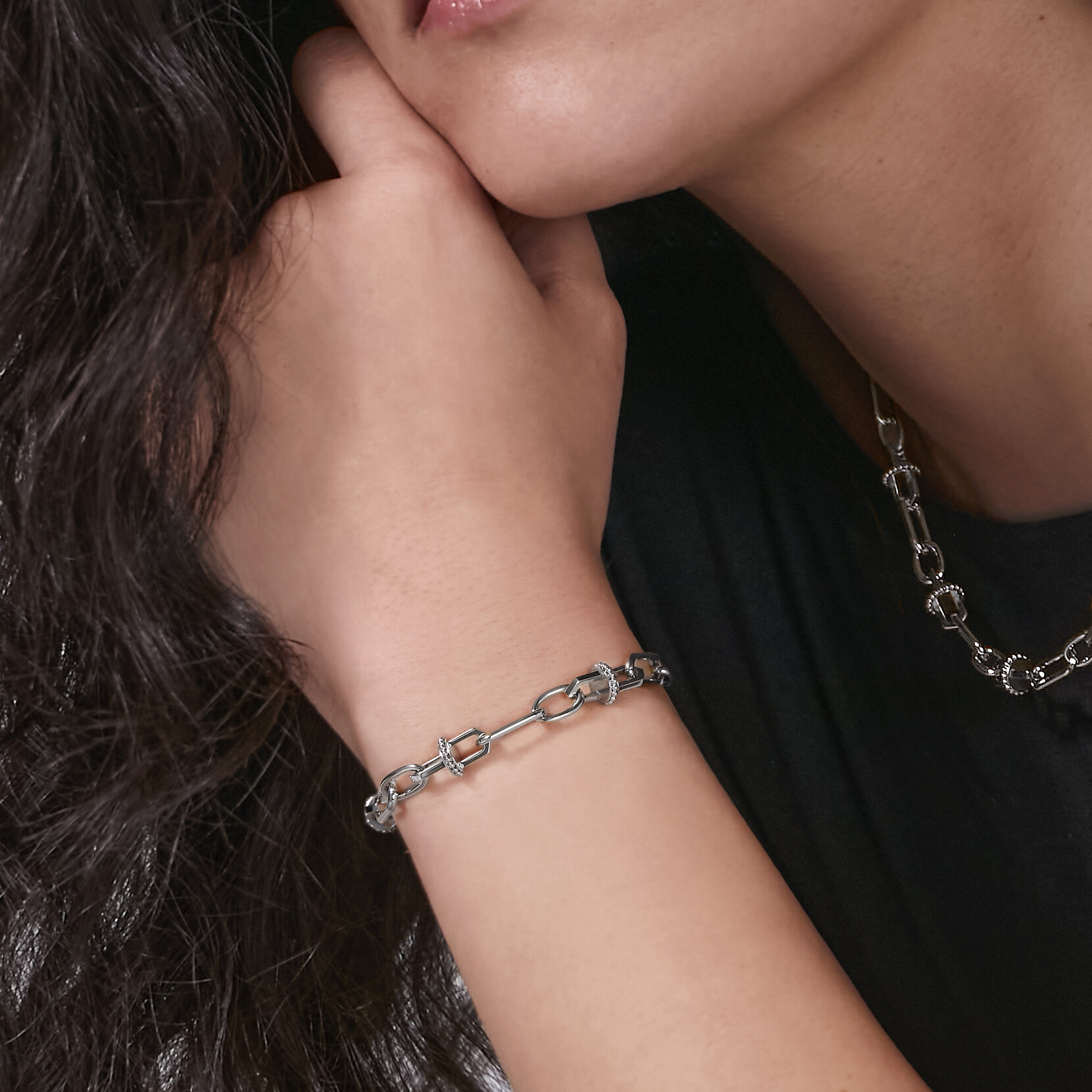 Mini Anchor Link Silver Tone Necklace