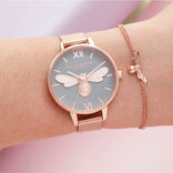 Olivia Burton Watch With 34mm RoseGold Glittery Face with RoseGold 3DBee Lucky Bee 34mm Grey & Rose Gold Mesh Watch | Olivia Burton  main image 4