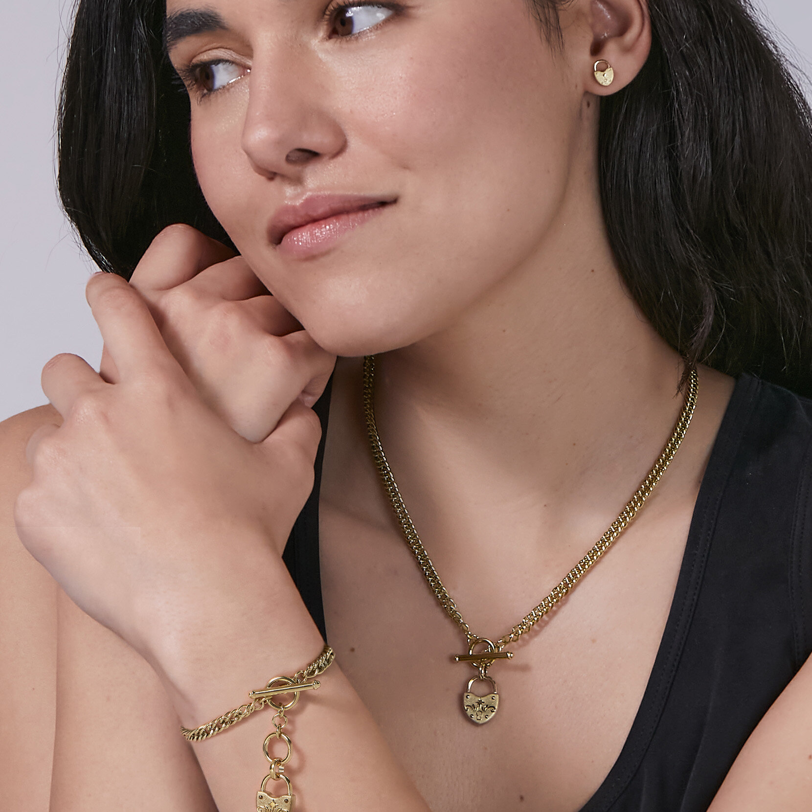 Boucles d'Oreilles Cadenas en C&oelig;ur Plaqu&eacute;es Or