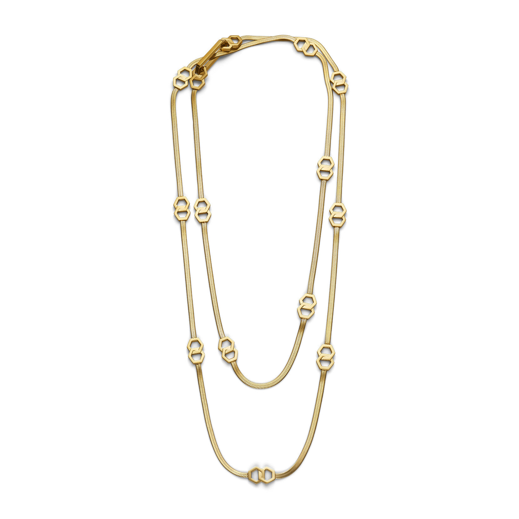 Honeycomb Loop Gold Plated Long Necklace