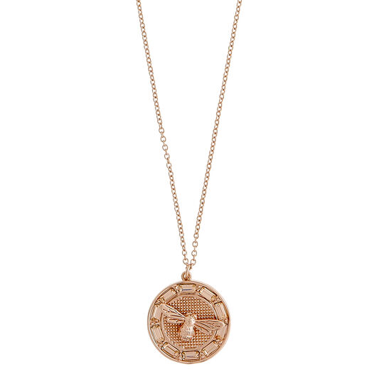 Lucky Bee Stone Set Rose Gold Pendant Necklace