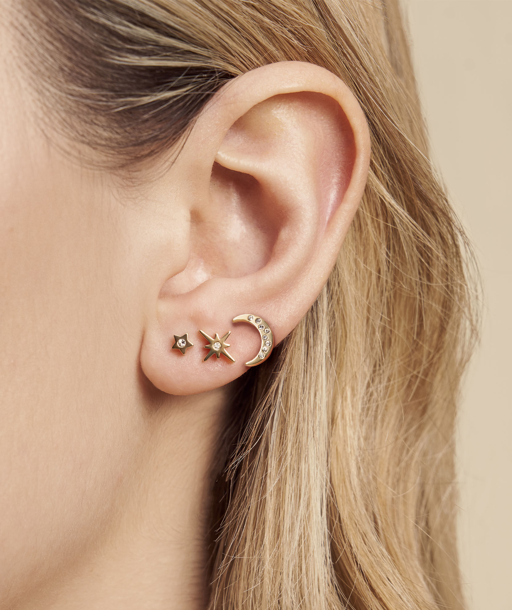 Moon stud clearance earrings gold