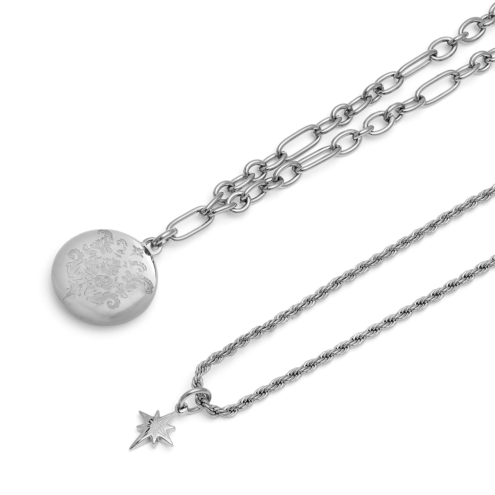 Ever Stacked Silver Tone Multi-Chain Necklace