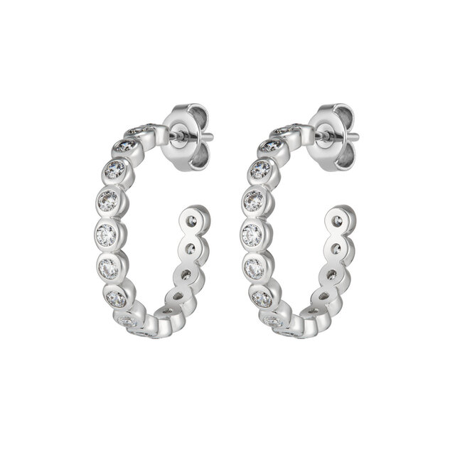 Round Crystal Silver Tone Hoop Earrings