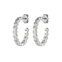 Round Crystal Silver Tone Hoop Earrings
