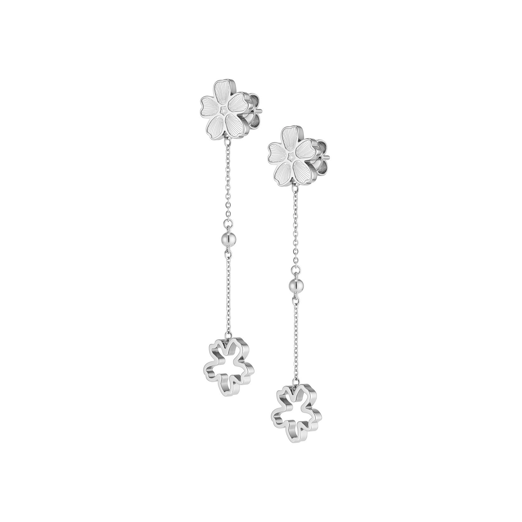 Forget Me Not Floral Silver Tone Drop Earrings