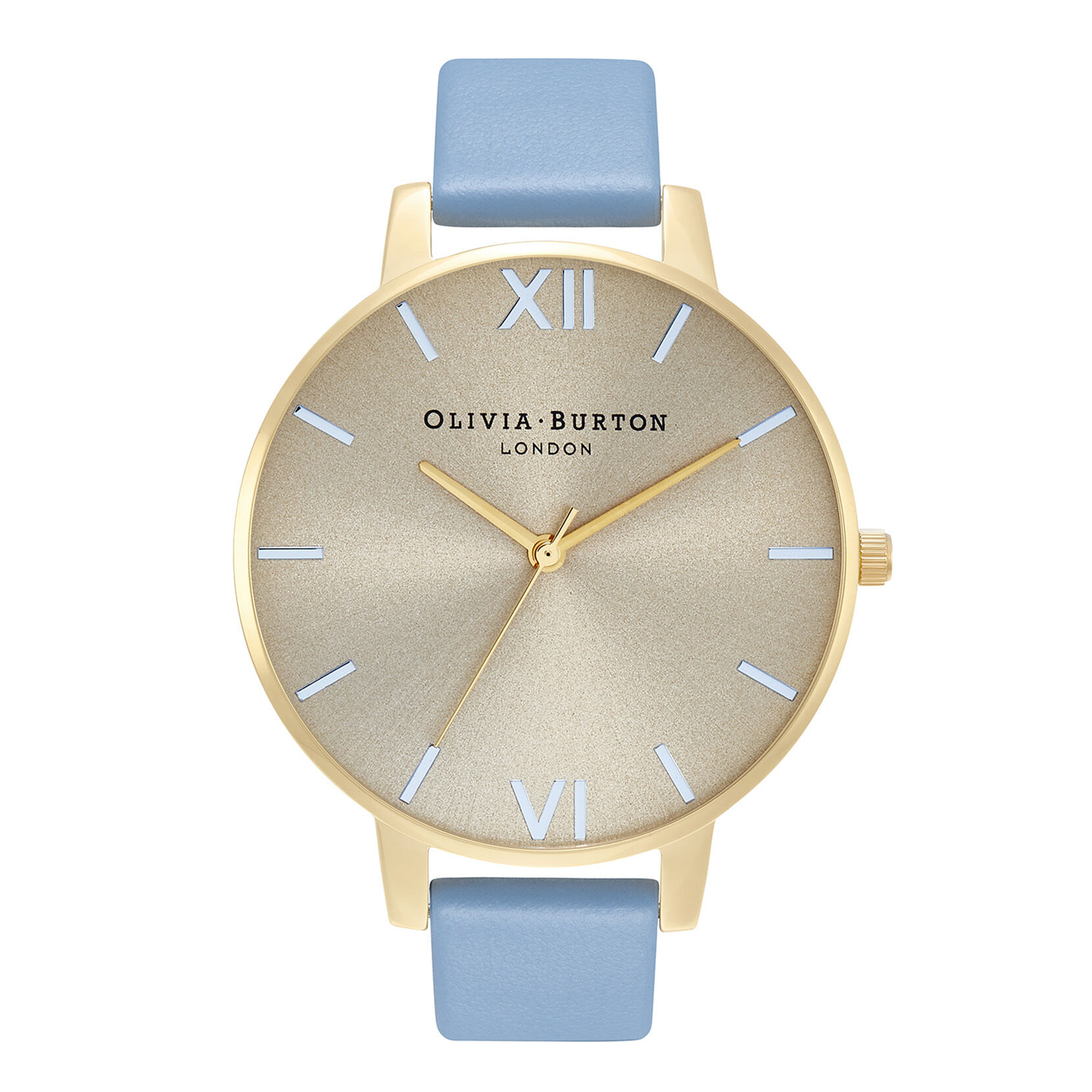 38mm Gold & Blue Leather Strap Watch