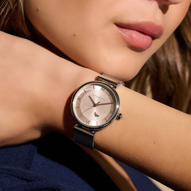 36mm Minima Bee T-Bar Blush & Silver Mesh Watch