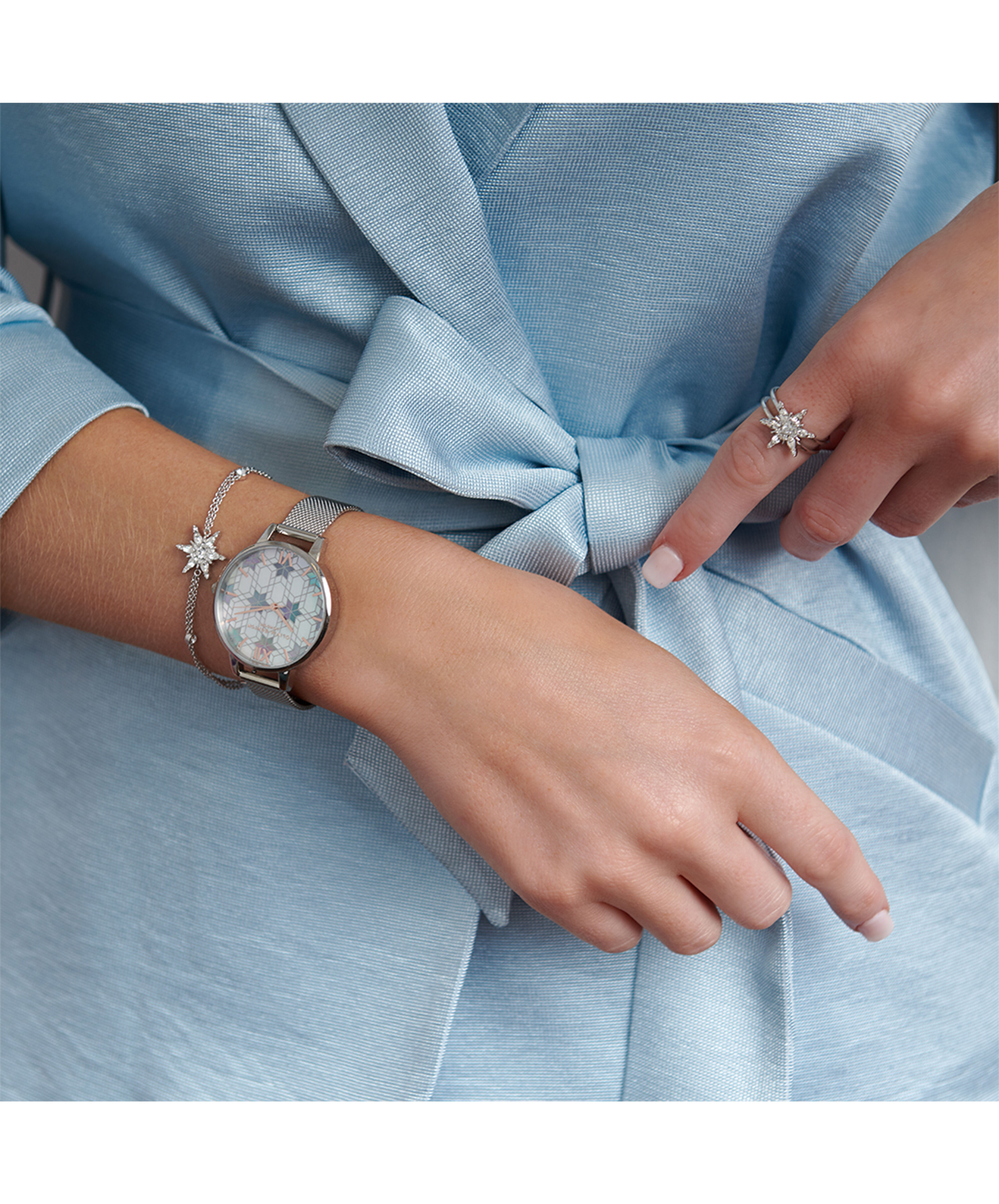 34mm White Silver Mesh Watch