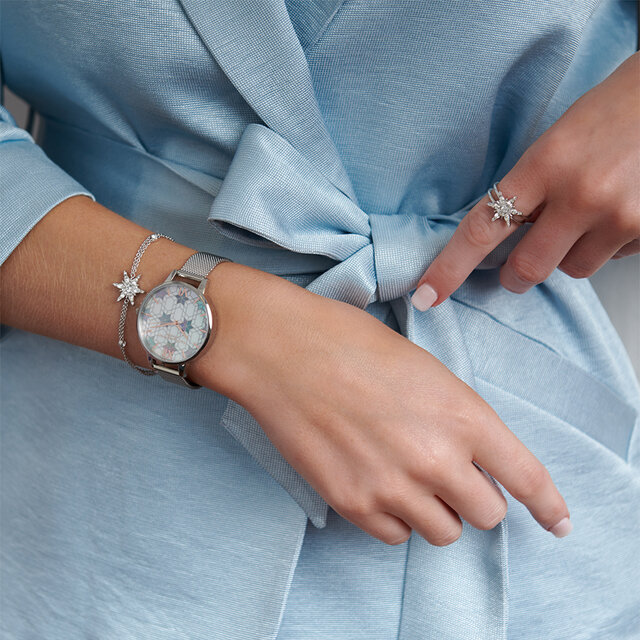 Montre en or rose à cadran Demi et bracelet milanais en argent
