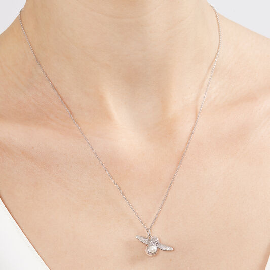 Pearl Bee Pendant Silver Necklace