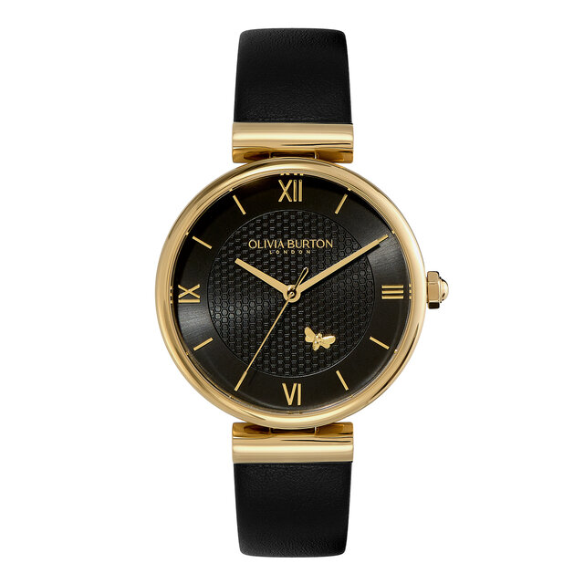 Montre Abeille Minima avec fermoir en T et bracelet en cuir Or et Noir 36 mm
