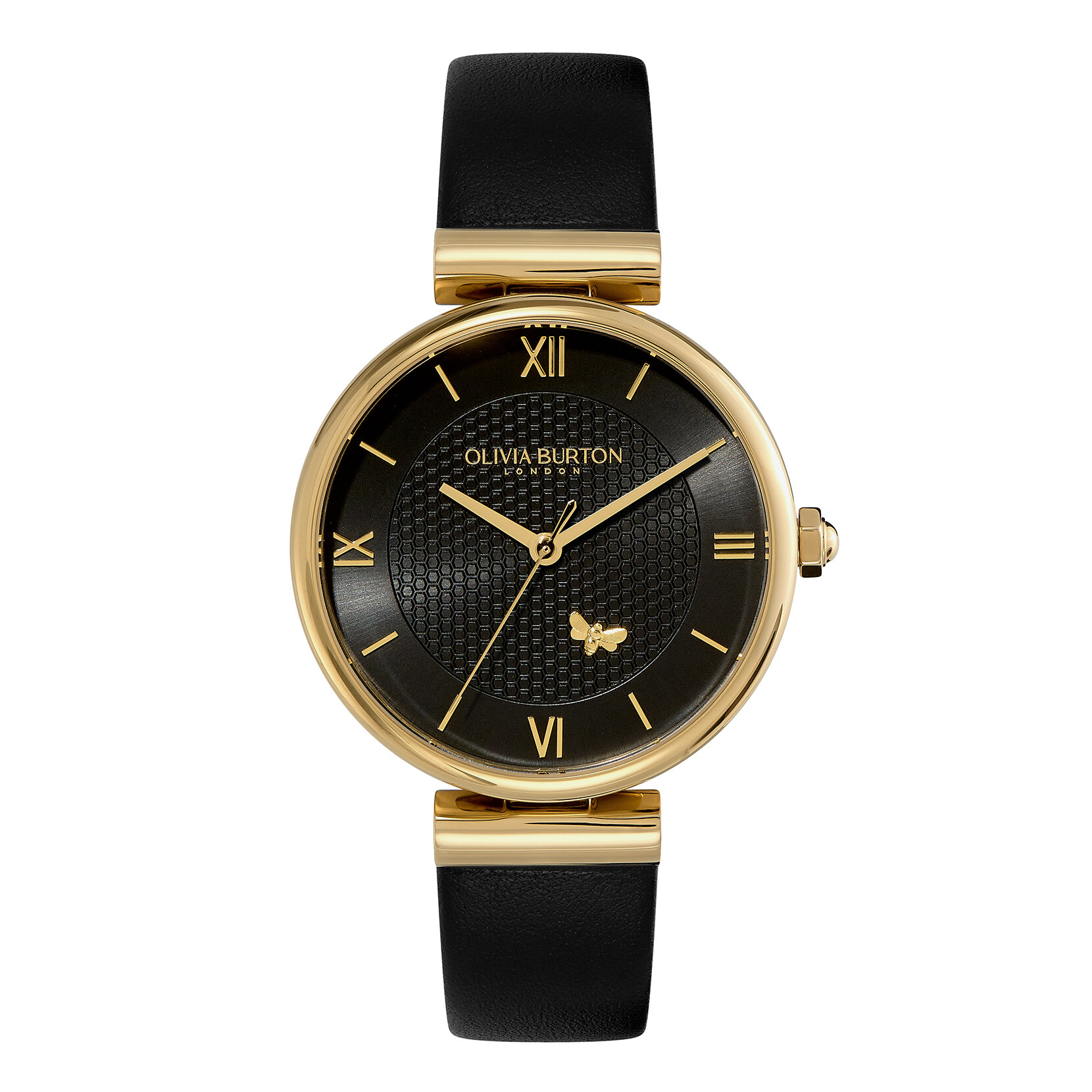 36mm Minima Bee T-Bar Gold & Black Leather Strap Watch